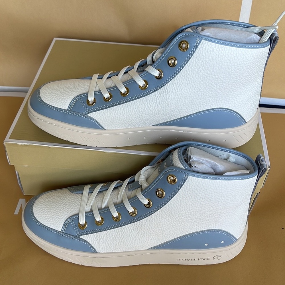 MICHAEL KORS
SHEA MID HIGH TOP
FAUX LEATHER
49F3SHFESL
PALE BLUE 
NEW - Picture 2 of 16